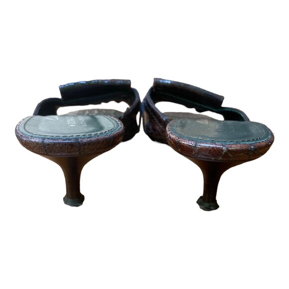 Donald J.Pilner Couture Sz 7.5M Brown Antique Gator Leather Kitten heel sandals - Picture 8 of 12